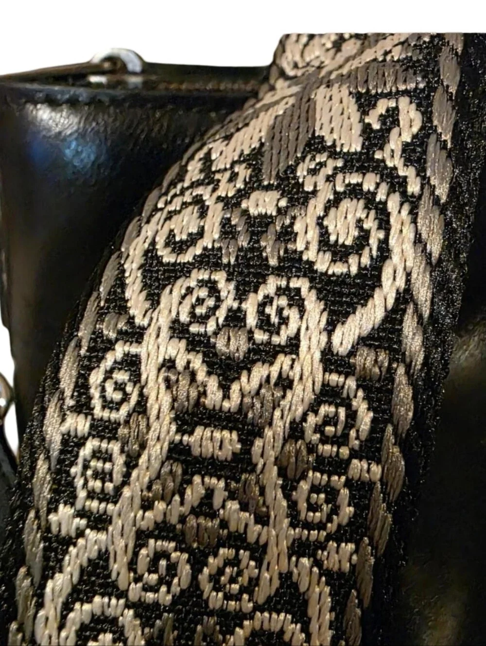 Patricia Nash Black Leather Crossbody Tote Bag Floral Detachable Strap